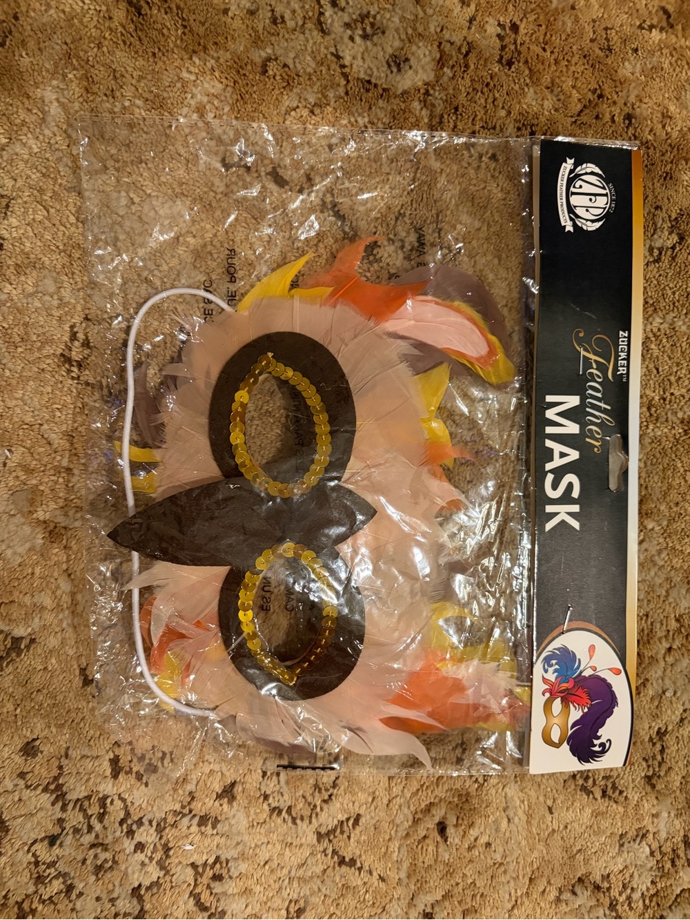 NWT Zucker Feather Carnival Eye Mask with Sequins - Mardi Gras parade ball